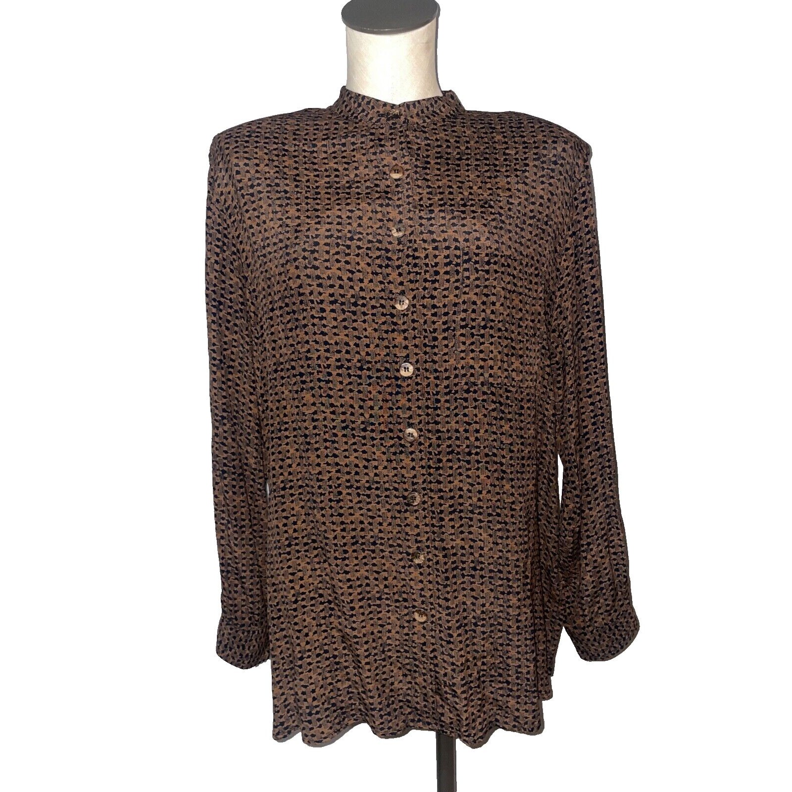 Carole Little Vintage Women’s Button Front Blouse Tunic Size 10 Stand Collar